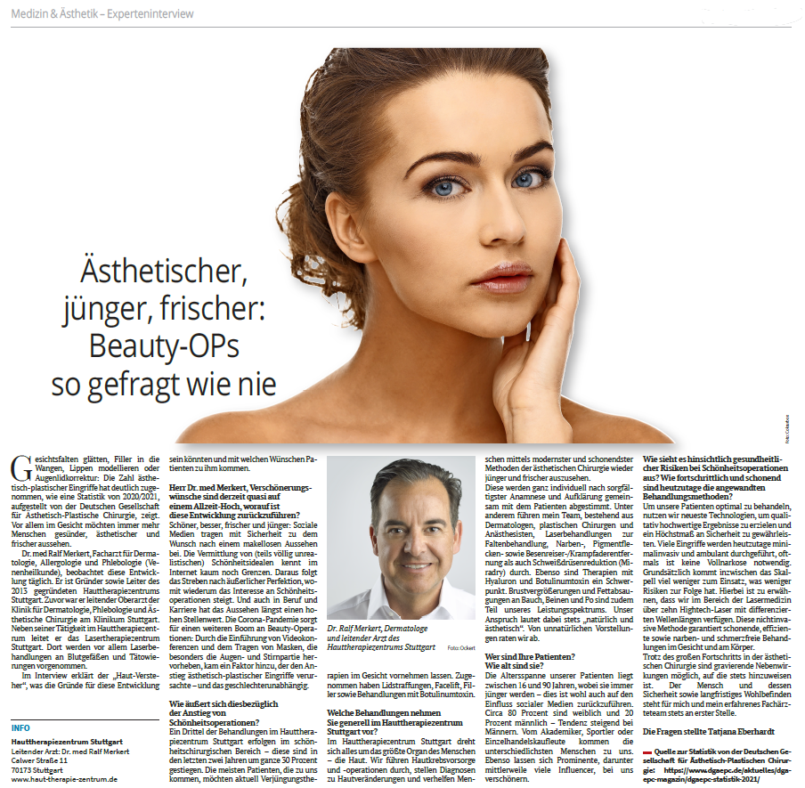Stuttgarter Zeitung - Dr. Ralf Merkert über „Ästhetischer, jünger, frischer: Beauty-OPs so gefragt wie nie...“